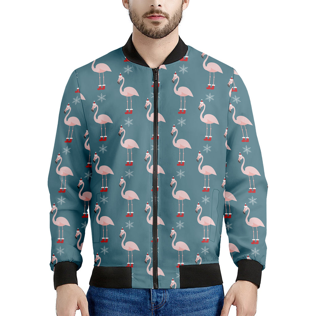 Christmas Snowy Flamingo Pattern Print Men's Bomber Jacket