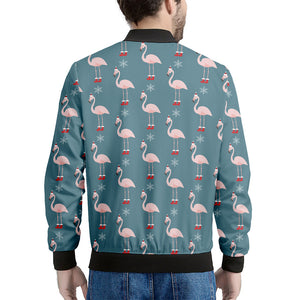 Christmas Snowy Flamingo Pattern Print Men's Bomber Jacket