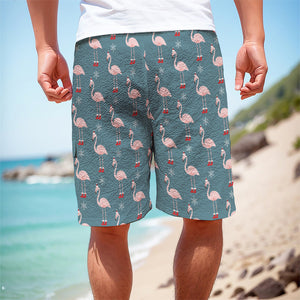 Christmas Snowy Flamingo Pattern Print Men's Cargo Shorts