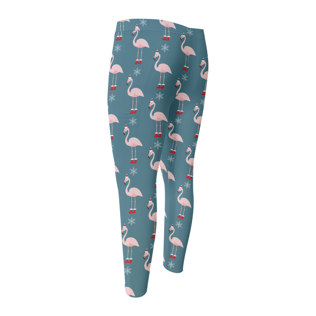 Christmas Snowy Flamingo Pattern Print Men's Compression Pants