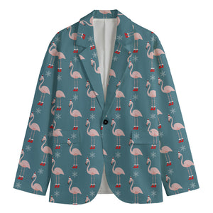 Christmas Snowy Flamingo Pattern Print Men's Cotton Blazer