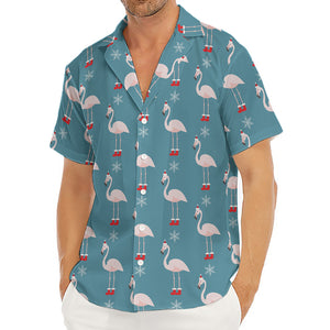 Christmas Snowy Flamingo Pattern Print Men's Deep V-Neck Shirt