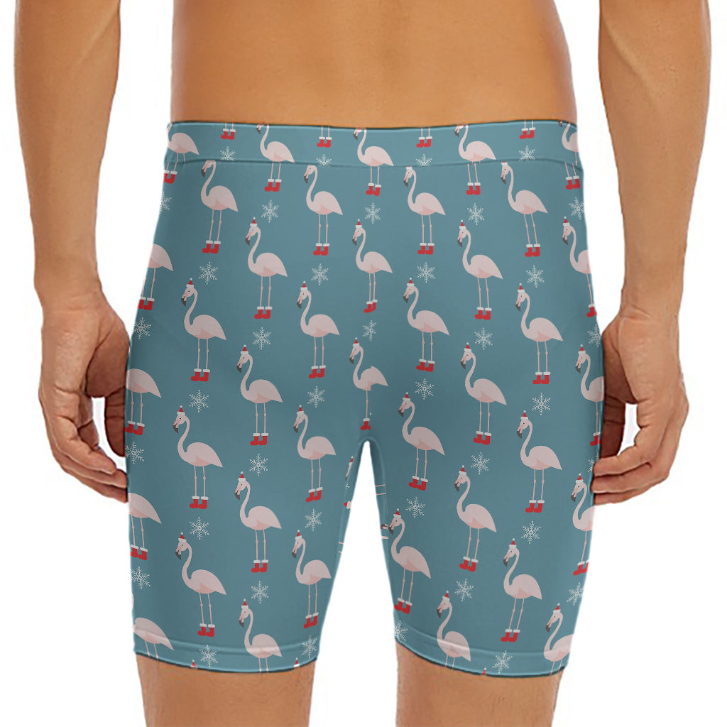 Christmas Snowy Flamingo Pattern Print Men's Long Boxer Briefs