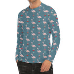 Christmas Snowy Flamingo Pattern Print Men's Long Sleeve Rash Guard