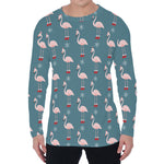 Christmas Snowy Flamingo Pattern Print Men's Long Sleeve T-Shirt