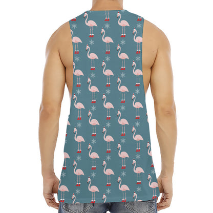 Christmas Snowy Flamingo Pattern Print Men's Muscle Tank Top