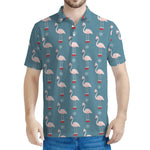 Christmas Snowy Flamingo Pattern Print Men's Polo Shirt
