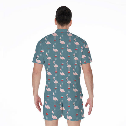 Christmas Snowy Flamingo Pattern Print Men's Rompers