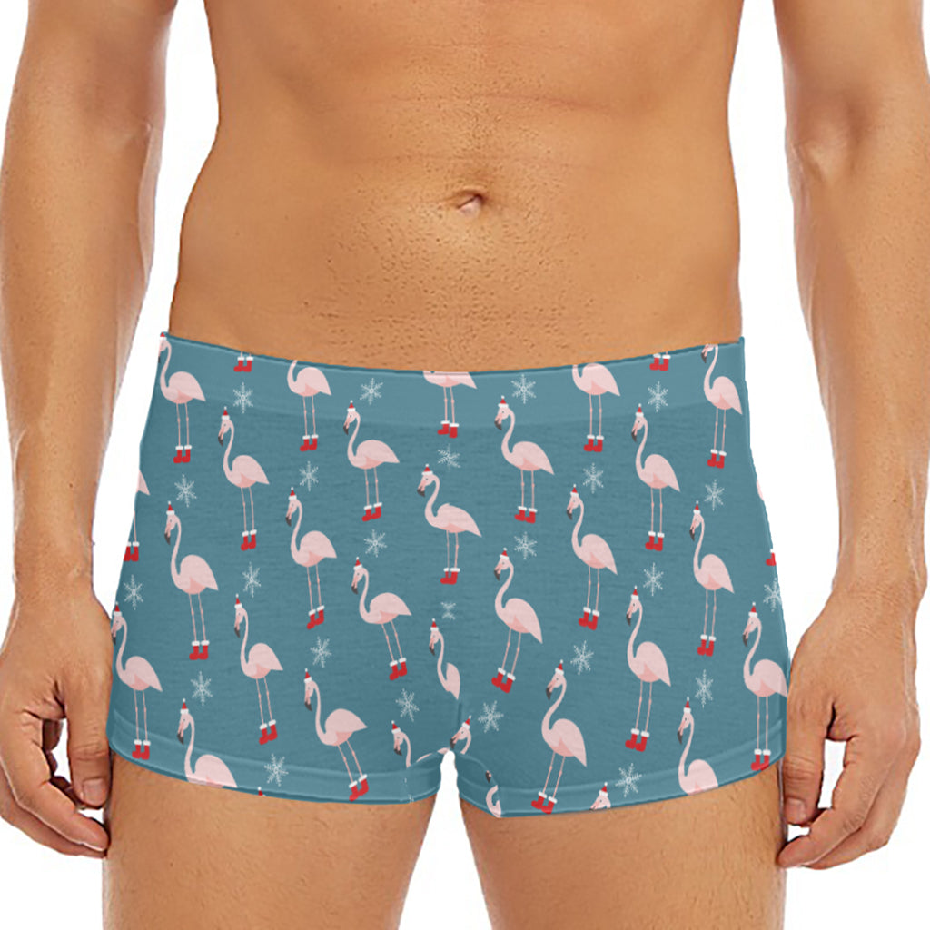 Christmas Snowy Flamingo Pattern Print Men's Short Boxer Briefs