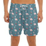 Christmas Snowy Flamingo Pattern Print Men's Split Running Shorts