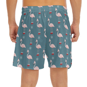 Christmas Snowy Flamingo Pattern Print Men's Split Running Shorts