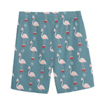 Christmas Snowy Flamingo Pattern Print Men's Sports Shorts