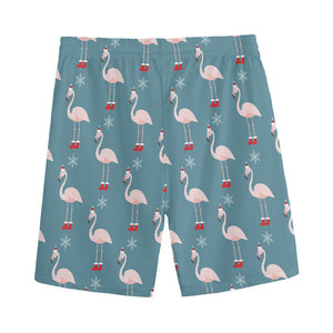 Christmas Snowy Flamingo Pattern Print Men's Sports Shorts