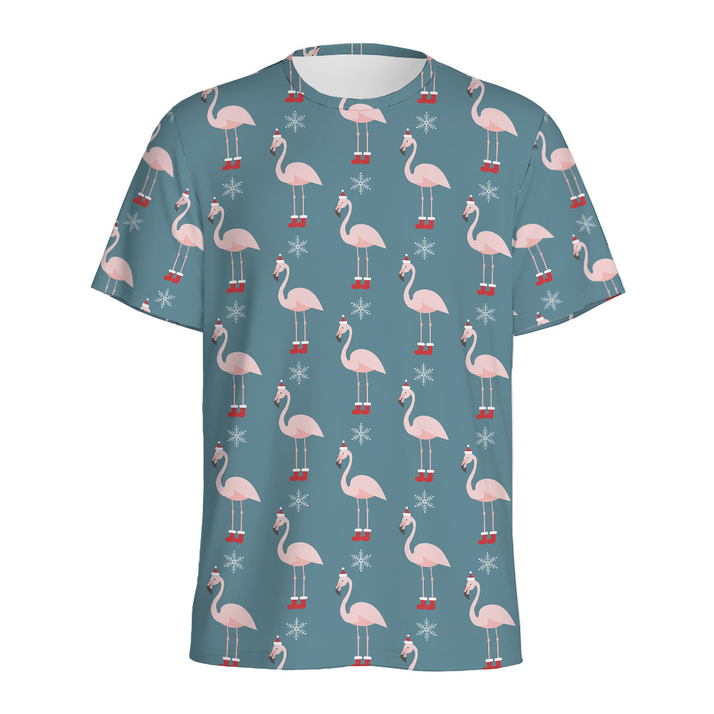 Christmas Snowy Flamingo Pattern Print Men's Sports T-Shirt