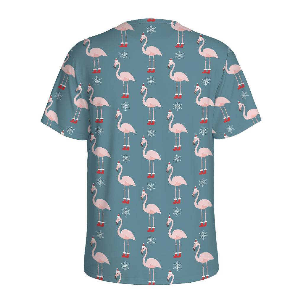 Christmas Snowy Flamingo Pattern Print Men's Sports T-Shirt