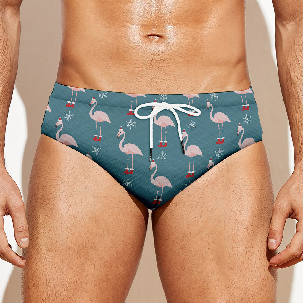 Christmas Snowy Flamingo Pattern Print Men's Swim Briefs