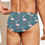 Christmas Snowy Flamingo Pattern Print Men's Swim Briefs