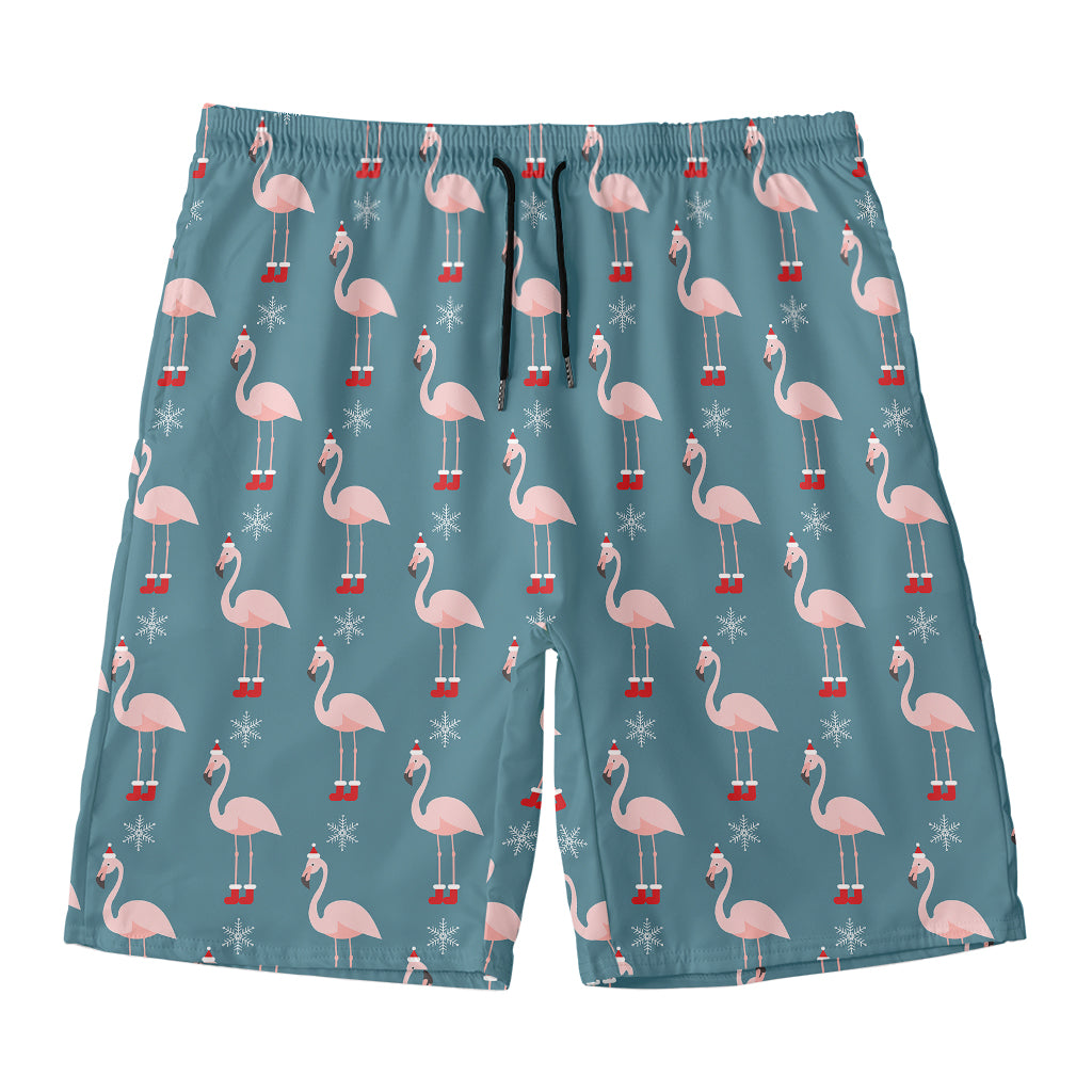 Christmas Snowy Flamingo Pattern Print Men's Swim Trunks