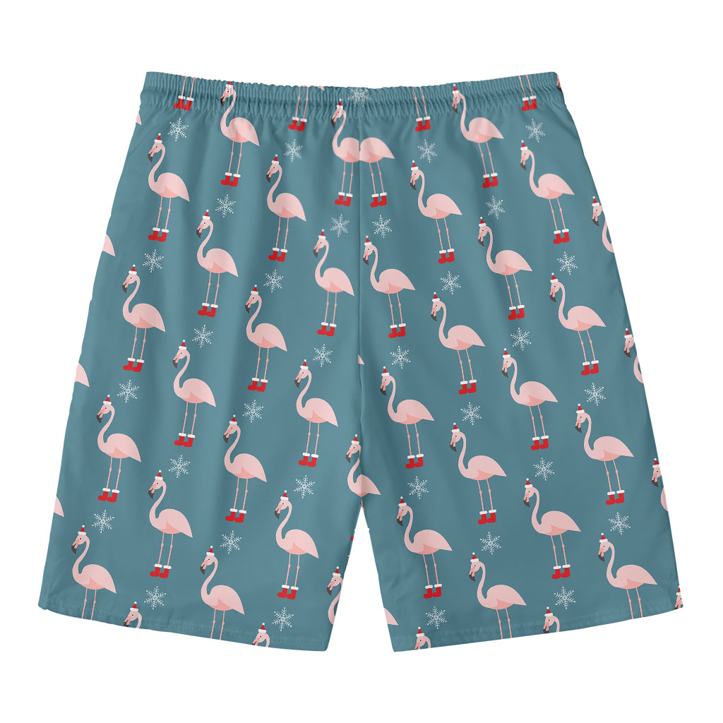 Christmas Snowy Flamingo Pattern Print Men's Swim Trunks