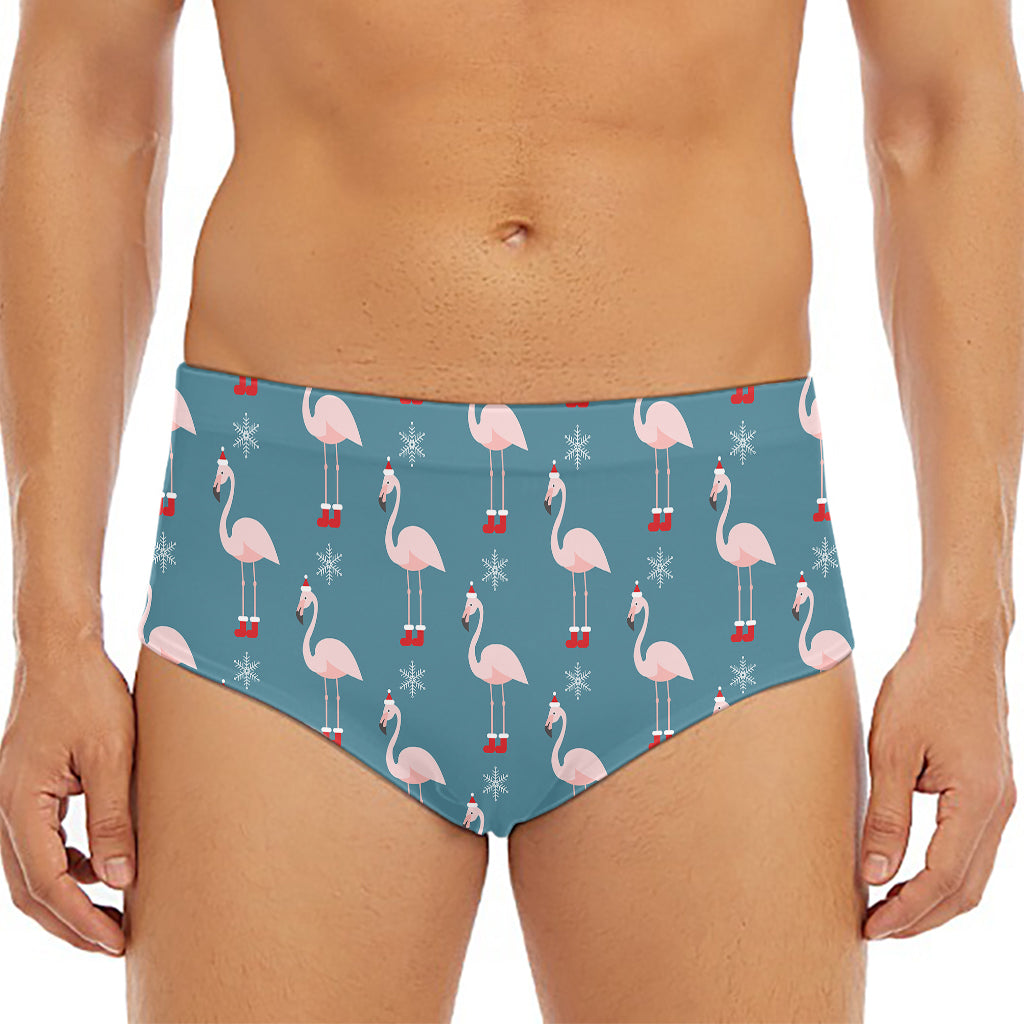 Christmas Snowy Flamingo Pattern Print Men's Triangle Swim Briefs
