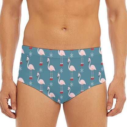 Christmas Snowy Flamingo Pattern Print Men's Triangle Swim Briefs