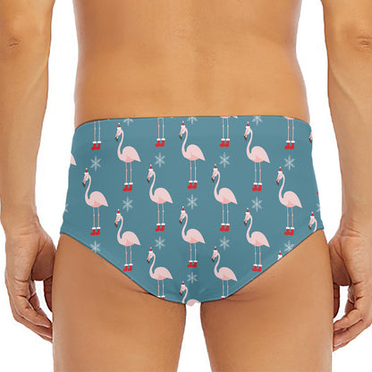Christmas Snowy Flamingo Pattern Print Men's Triangle Swim Briefs