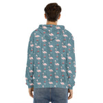 Christmas Snowy Flamingo Pattern Print Men's Velvet Pullover Hoodie