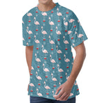 Christmas Snowy Flamingo Pattern Print Men's Velvet T-Shirt