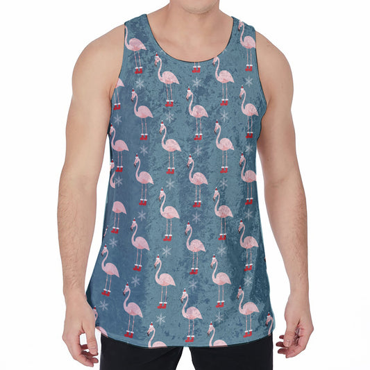 Christmas Snowy Flamingo Pattern Print Men's Velvet Tank Top