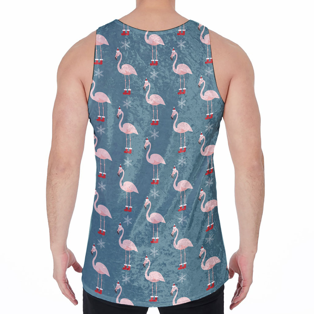 Christmas Snowy Flamingo Pattern Print Men's Velvet Tank Top