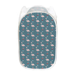 Christmas Snowy Flamingo Pattern Print Mesh Laundry Hamper