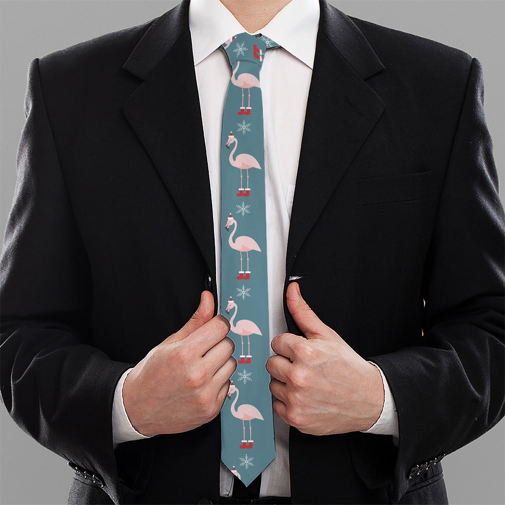 Christmas Snowy Flamingo Pattern Print Necktie