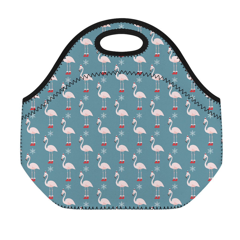 Christmas Snowy Flamingo Pattern Print Neoprene Lunch Bag