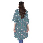 Christmas Snowy Flamingo Pattern Print Open Front Beach Cover Up