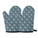 Christmas Snowy Flamingo Pattern Print Oven Mitts