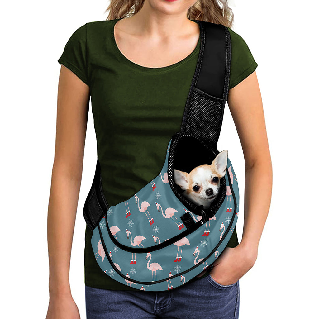 Christmas Snowy Flamingo Pattern Print Pet Sling Carrier