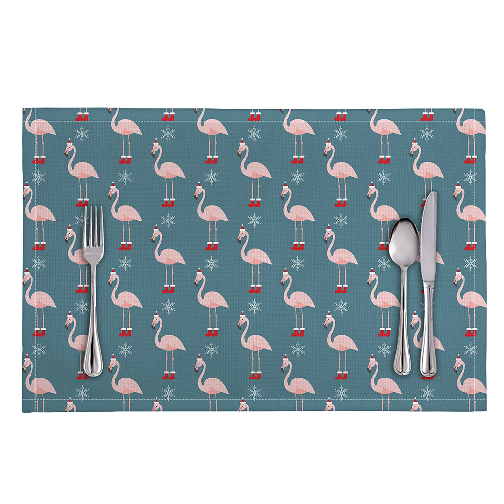 Christmas Snowy Flamingo Pattern Print Placemat