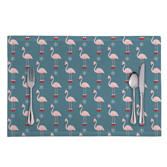 Christmas Snowy Flamingo Pattern Print Placemat