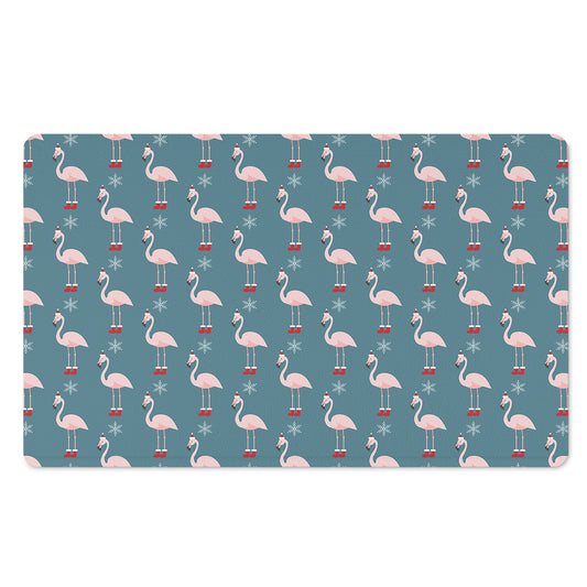Christmas Snowy Flamingo Pattern Print Polyester Doormat