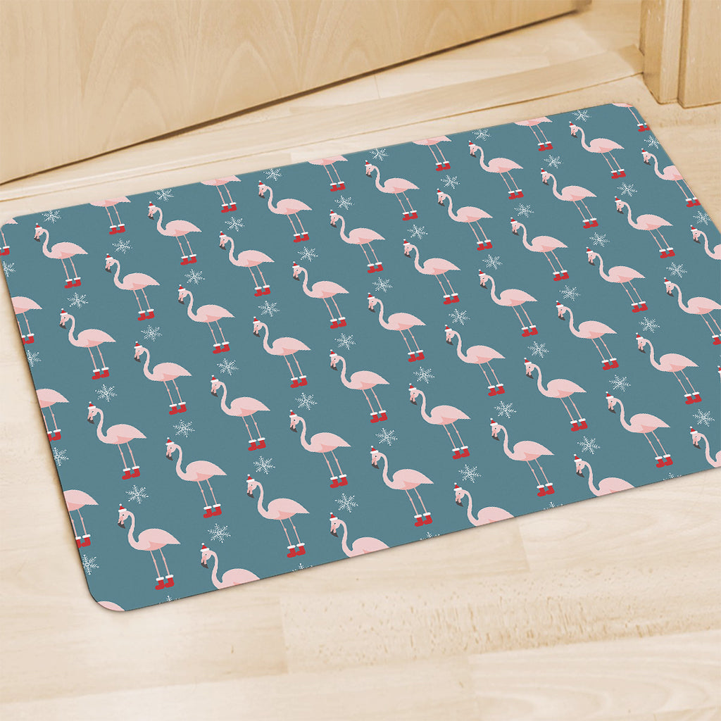 Christmas Snowy Flamingo Pattern Print Polyester Doormat