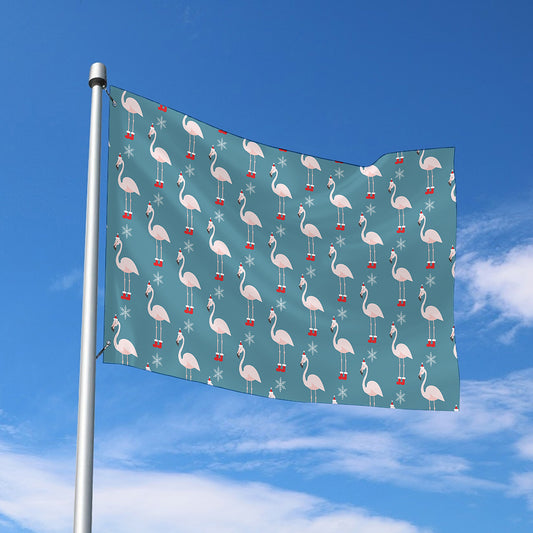 Christmas Snowy Flamingo Pattern Print Polyester Flag
