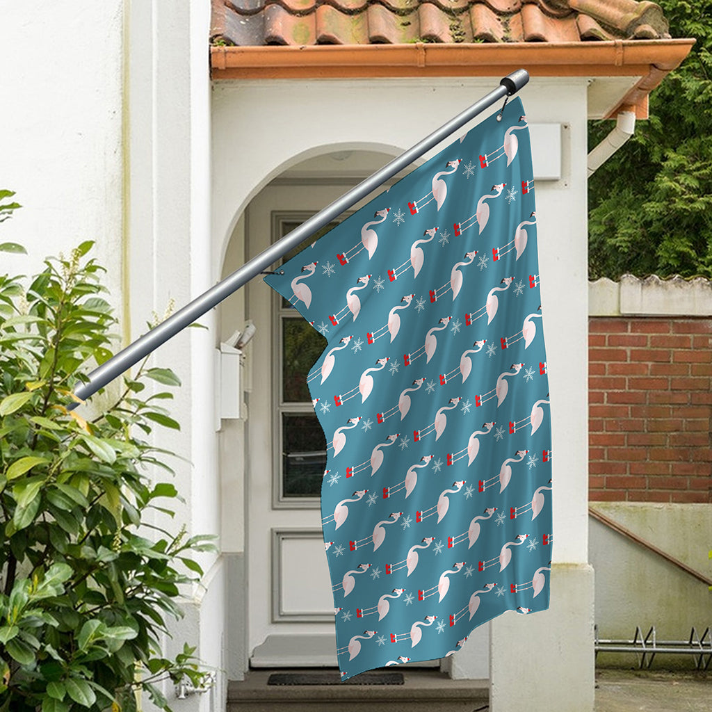 Christmas Snowy Flamingo Pattern Print Polyester Flag