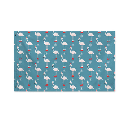 Christmas Snowy Flamingo Pattern Print Polyester Flag