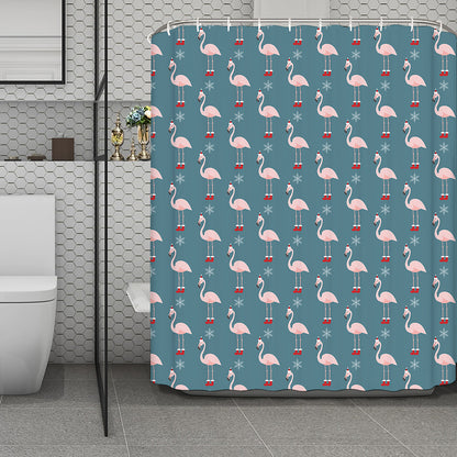 Christmas Snowy Flamingo Pattern Print Polyester Shower Curtain