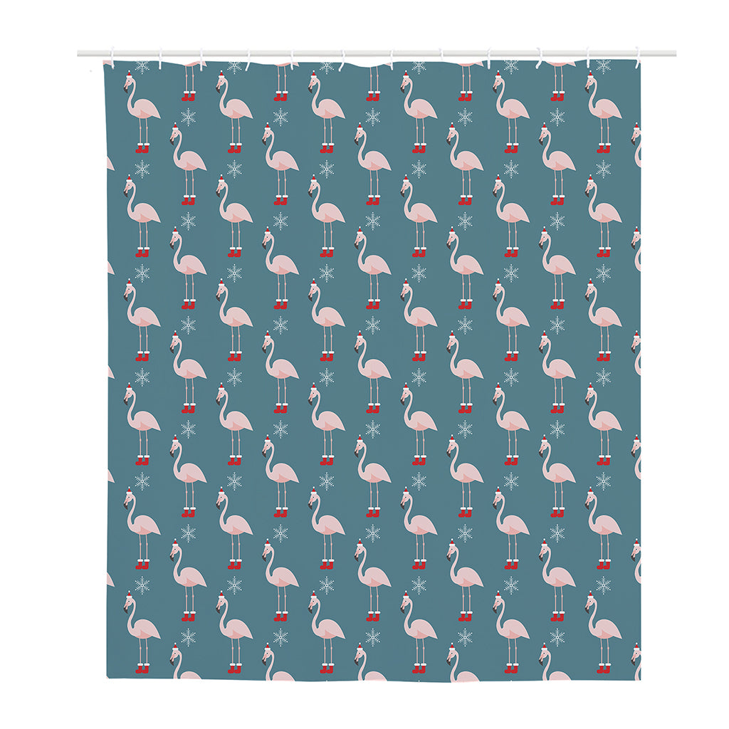 Christmas Snowy Flamingo Pattern Print Polyester Shower Curtain