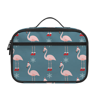 Christmas Snowy Flamingo Pattern Print Portable Lunch Bag