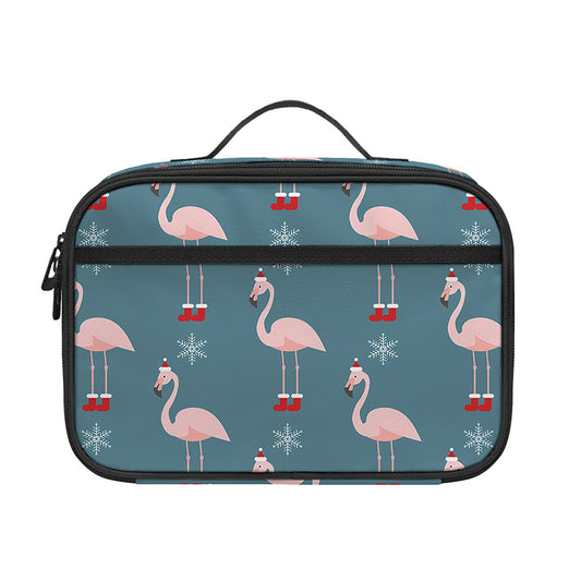 Christmas Snowy Flamingo Pattern Print Portable Lunch Bag
