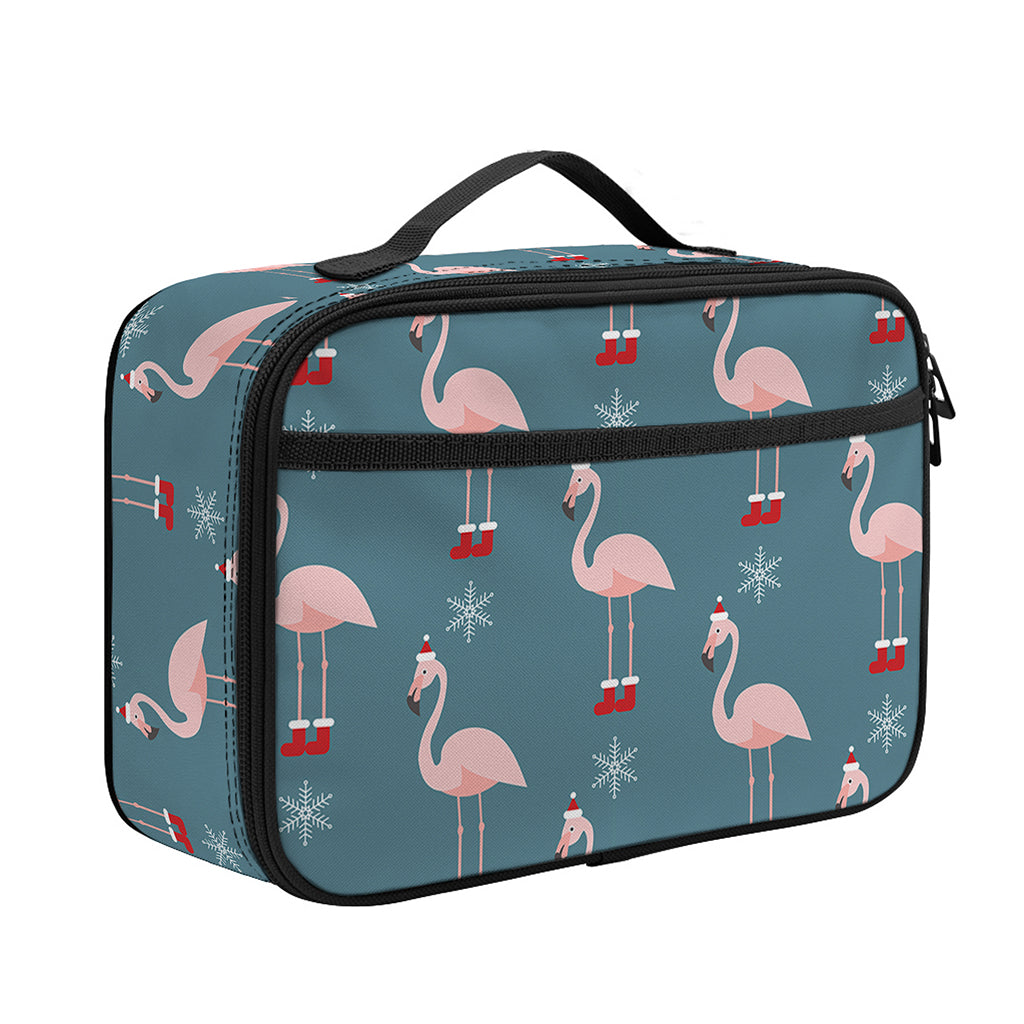 Christmas Snowy Flamingo Pattern Print Portable Lunch Bag