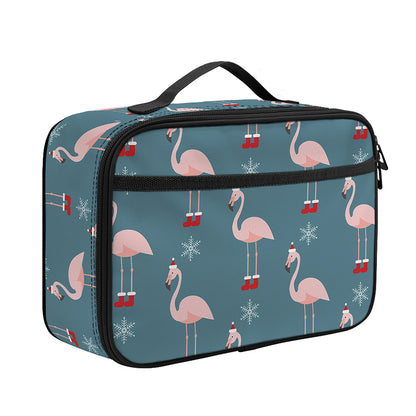 Christmas Snowy Flamingo Pattern Print Portable Lunch Bag