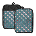 Christmas Snowy Flamingo Pattern Print Pot Holders With Pocket